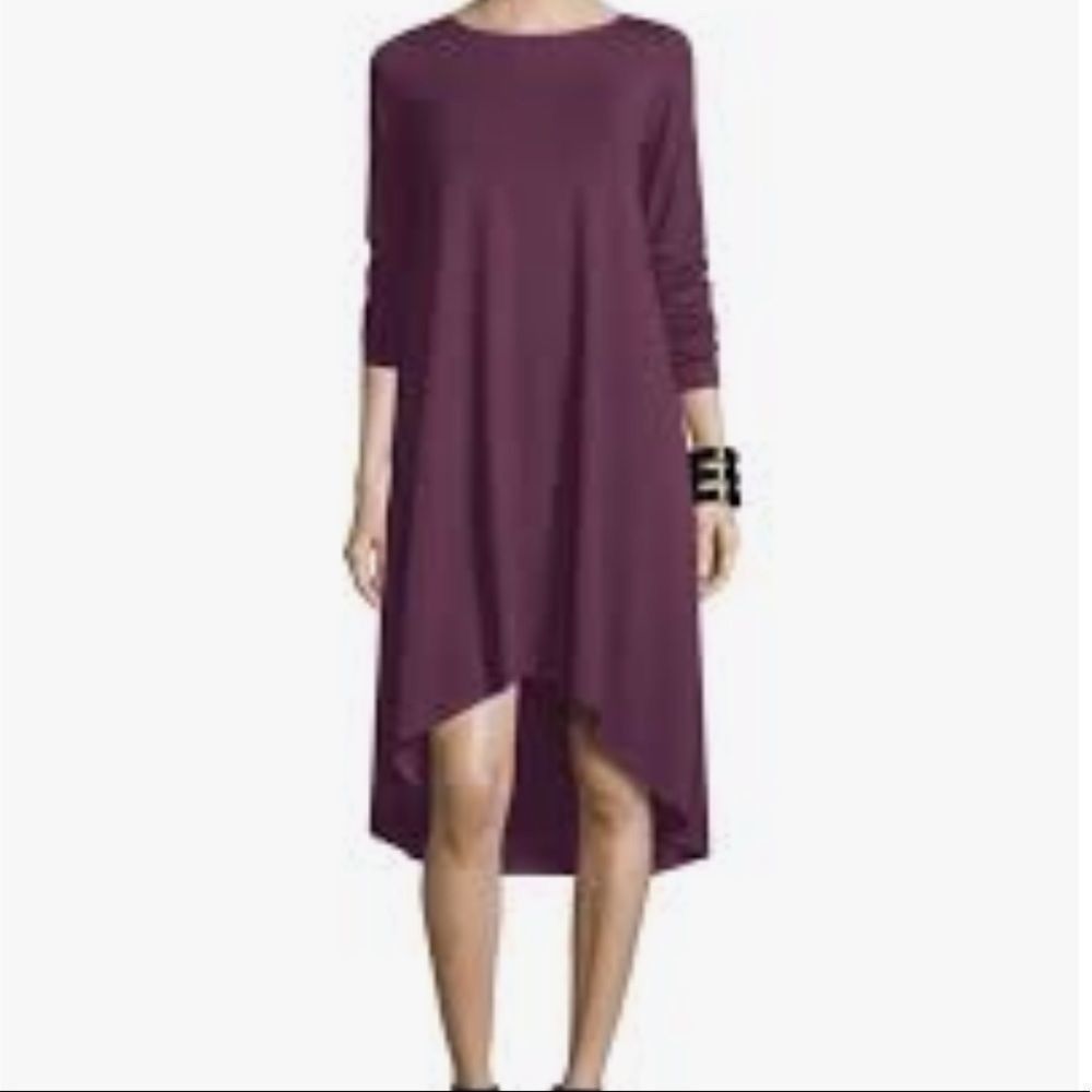 Eileen Fisher Plum High-Low Long Sleeve Dress
